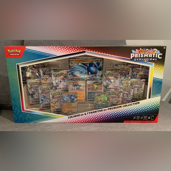 Pokémon TCG Prismatic Evolutions Lucario EX and Tyranitar Premium Collection NEW - Picture 5 of 7